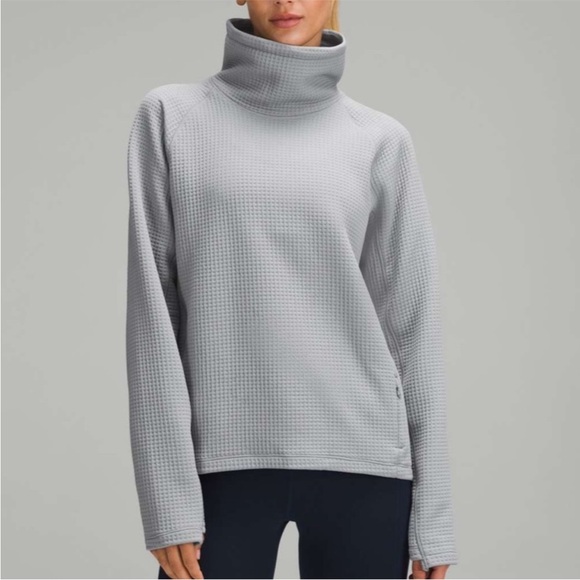 lululemon athletica Tops - Lululemon Waffle Knit Funnel Neck Long Sleeve Rhino Grey Thumbholes sz 4